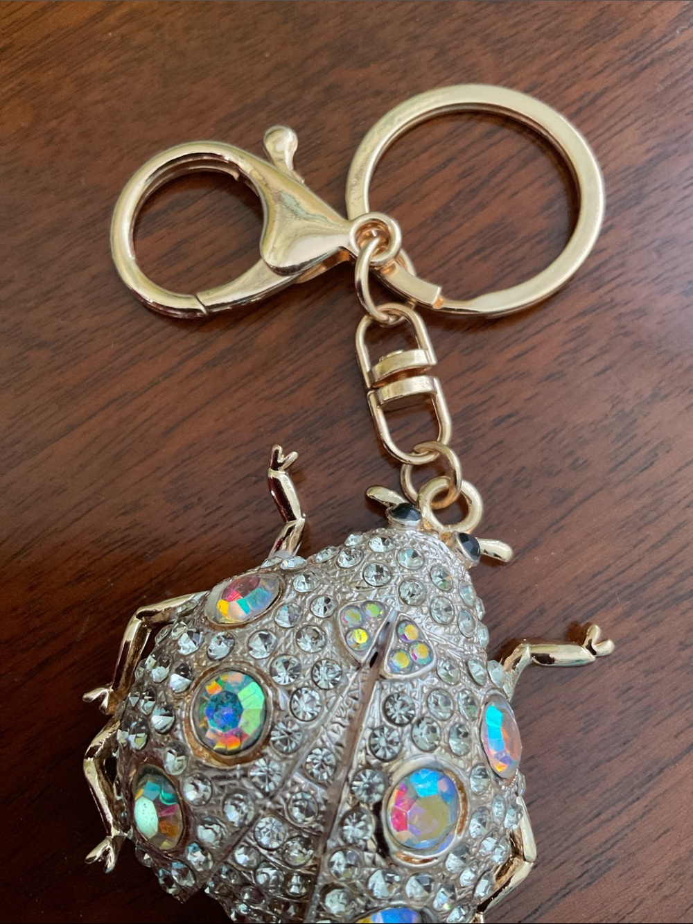Ladybug Gold Tone Iridescent Keychain Purse Charm Whimsical Blingcore Sparkle - Picture 2 of 8